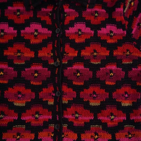 Vintage David Brooks Black Pink Hand Knit Floral Checkered Grandpa Cardigan M - Picture 6 of 9